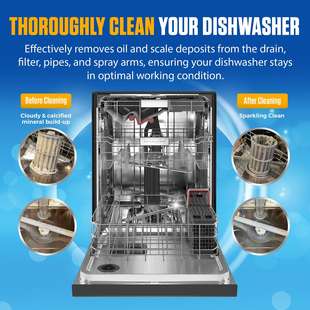 Dishwasher Cleaner Tablets - 24 Tablets (1-Year Supply) Lemon-Scented, Heavy Duty Cleaning Descaler Pods for Dish Washer, Deep Cleans & Maintains Your Dishwashing Machine for Optimal Performance