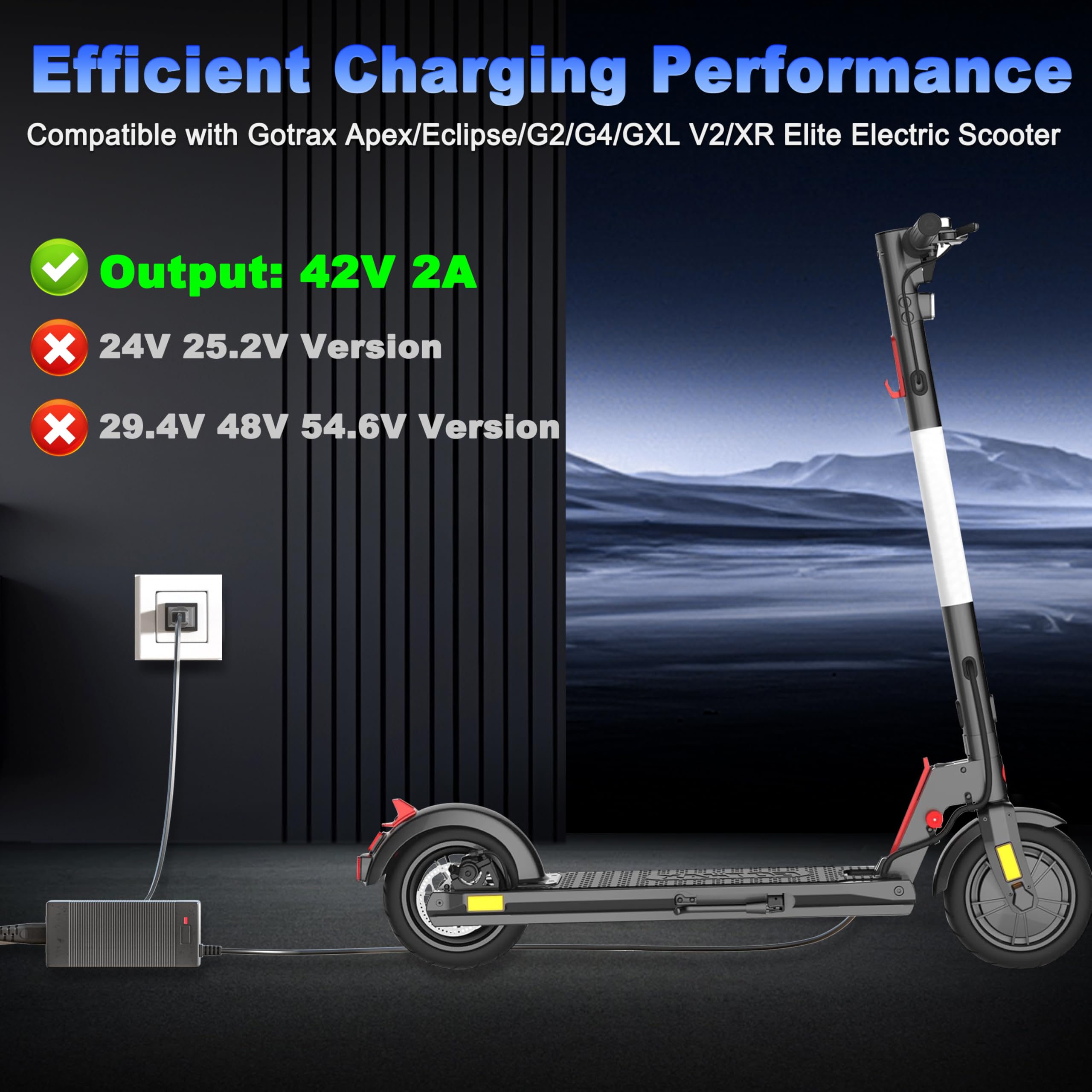 42V 2A Scooter Charger Compatible with Gotrax GXL V2, G2, G3, G4, Apex, Eclipse, Rival, XR Elite, Tour XP Electric Power Supply Compatible with Gotrax Alpha XL Charger