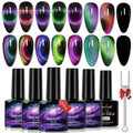 Cat Eye Gel Nail Polish, 9D Cat Eye Gel Polish with Magnet Stick, Chameleon Holographic Galaxy Effect with Dual Colors Magetic Polish U V/LED Need Professional Use for Salon-SetA