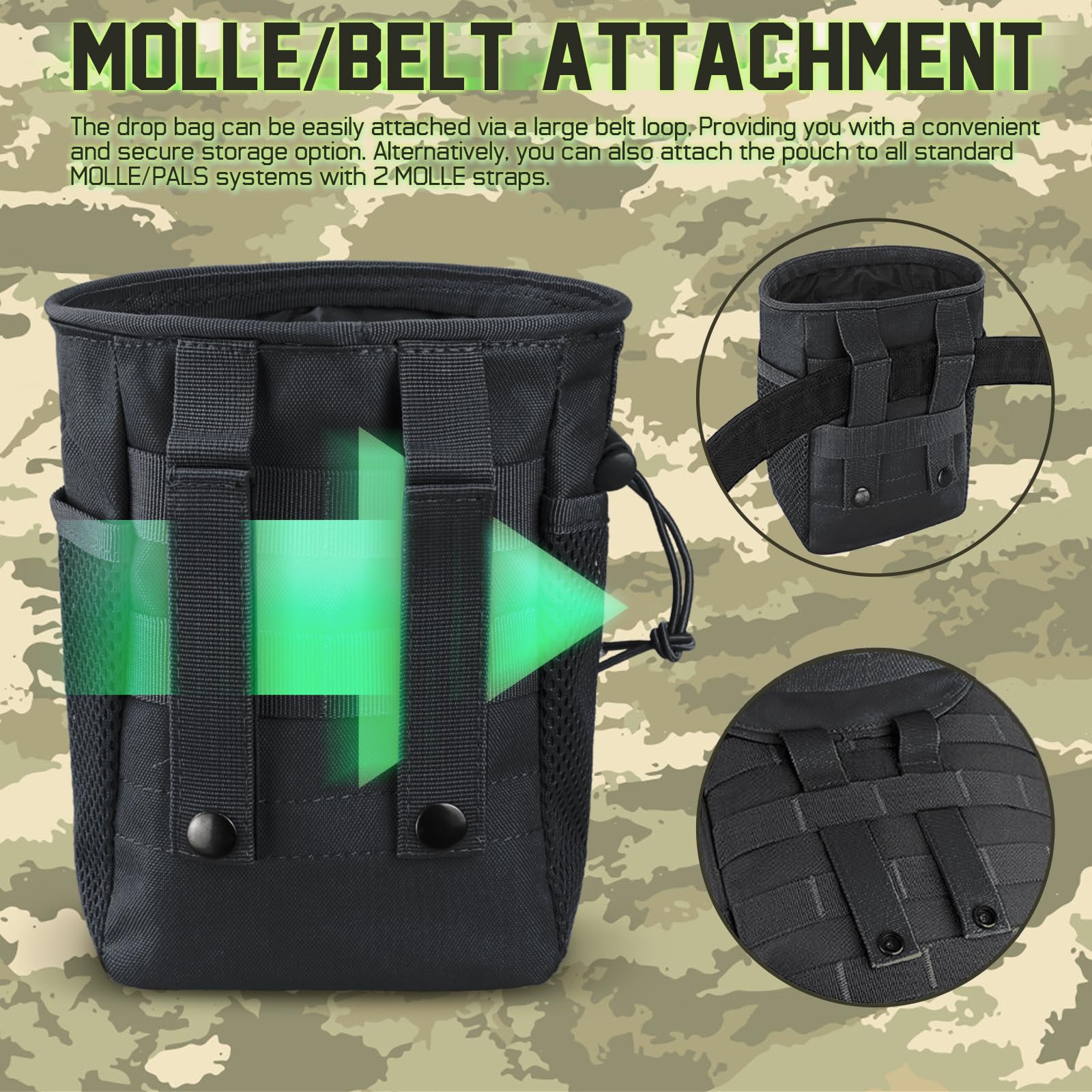 LIVANS Tactical Molle Dump Pouch, Magazine Drop Pouch Drastring Ammo Bag