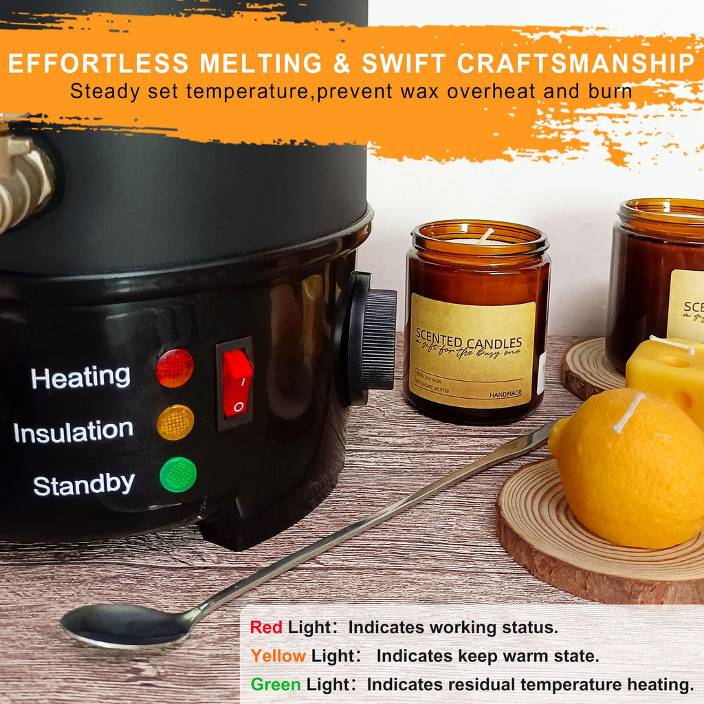 Leerie 10Lbs Wax Melter for Candle Making - L5 Candle Wax Melting Pot with Heating Core Brass Spout & Temp Control for DIY Home Business Candle Maker for Candle Making Supplies (L5-US-110V)