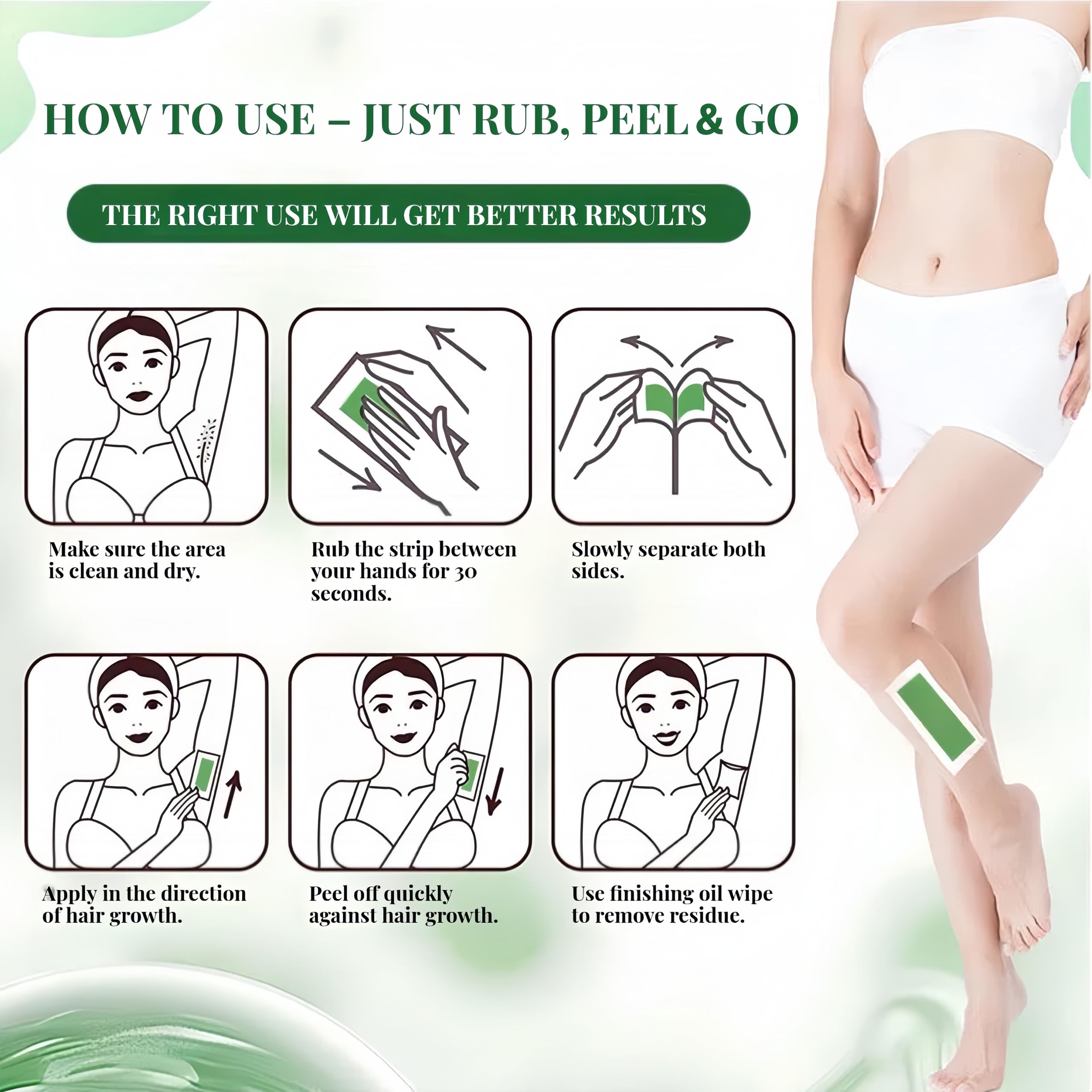 Wax Strips for Hair Removal, Waxing Kit for Women with Avocado Butter, 60 Count Face & Body Wax Strips for Bikini, Underarm, Leg, Lip & Eyebrow