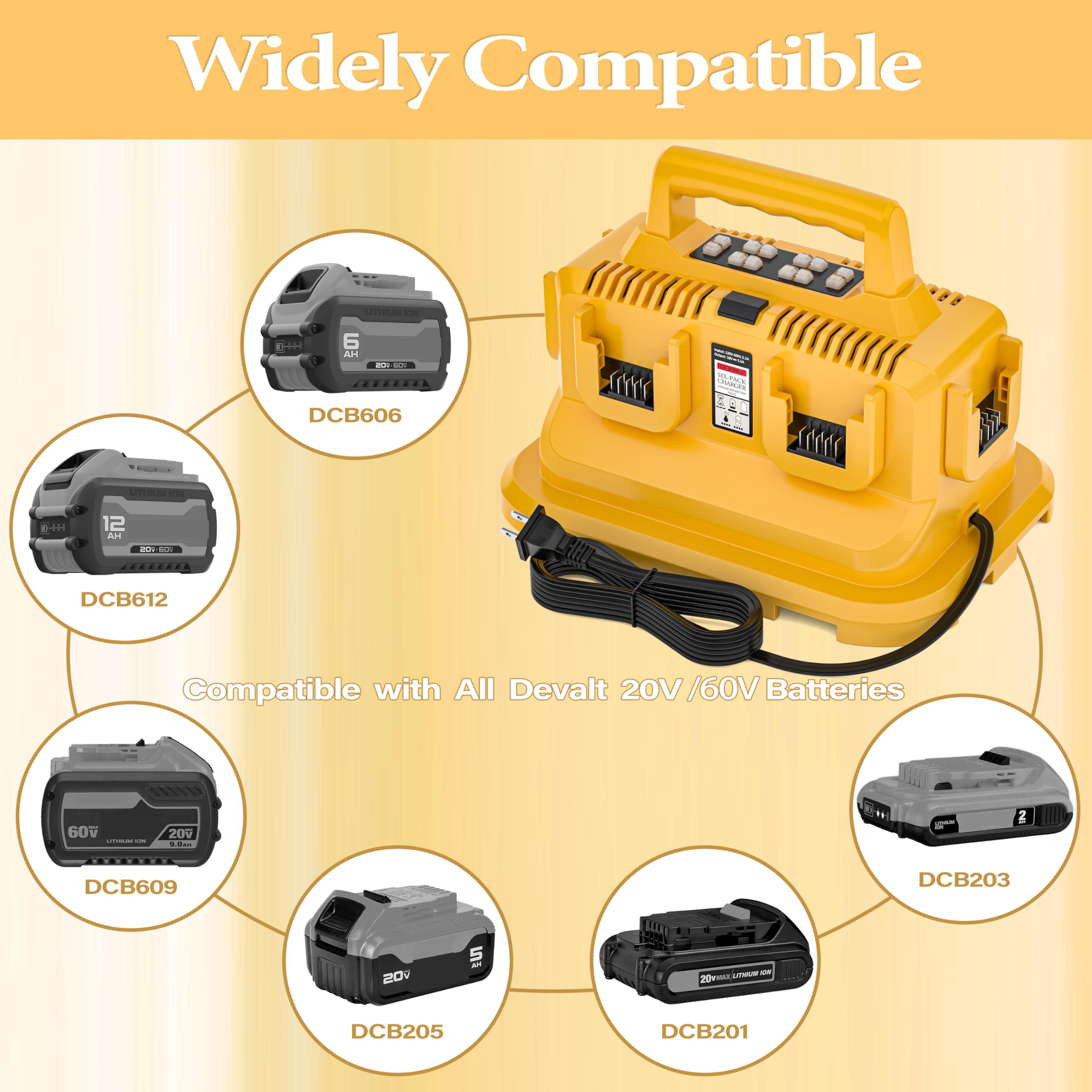 DMMNS 6-Ports Rapid Battery Charger Station,Replacement for Dewalt 20V/60V Battery Charger,Compatible with Dewalt 20V/60V Battery DCB200 DCB206 DCB606 DCB609 DCB612 DCB615