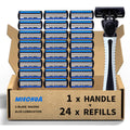 6-Blade Razor,Plastic Anti-slip Men Manual Refill Cartridges razors, Reusable Face Cleansing Care Tool, 24 pcs refill cartridges, Shave Supplies for Men and Women - Black