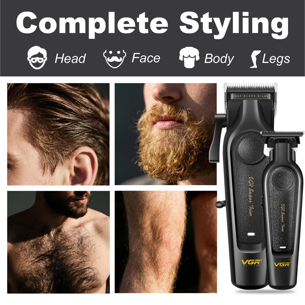 VGR Professional Hair Clippers for Men - Cordless Barber Clippers & Zero Gapped Trimmer Set, 7000RPM High Power Hair Cutting Kit with Ceramic Blade, USB-C Rechargeable Grooming Tools for Fade V197&995