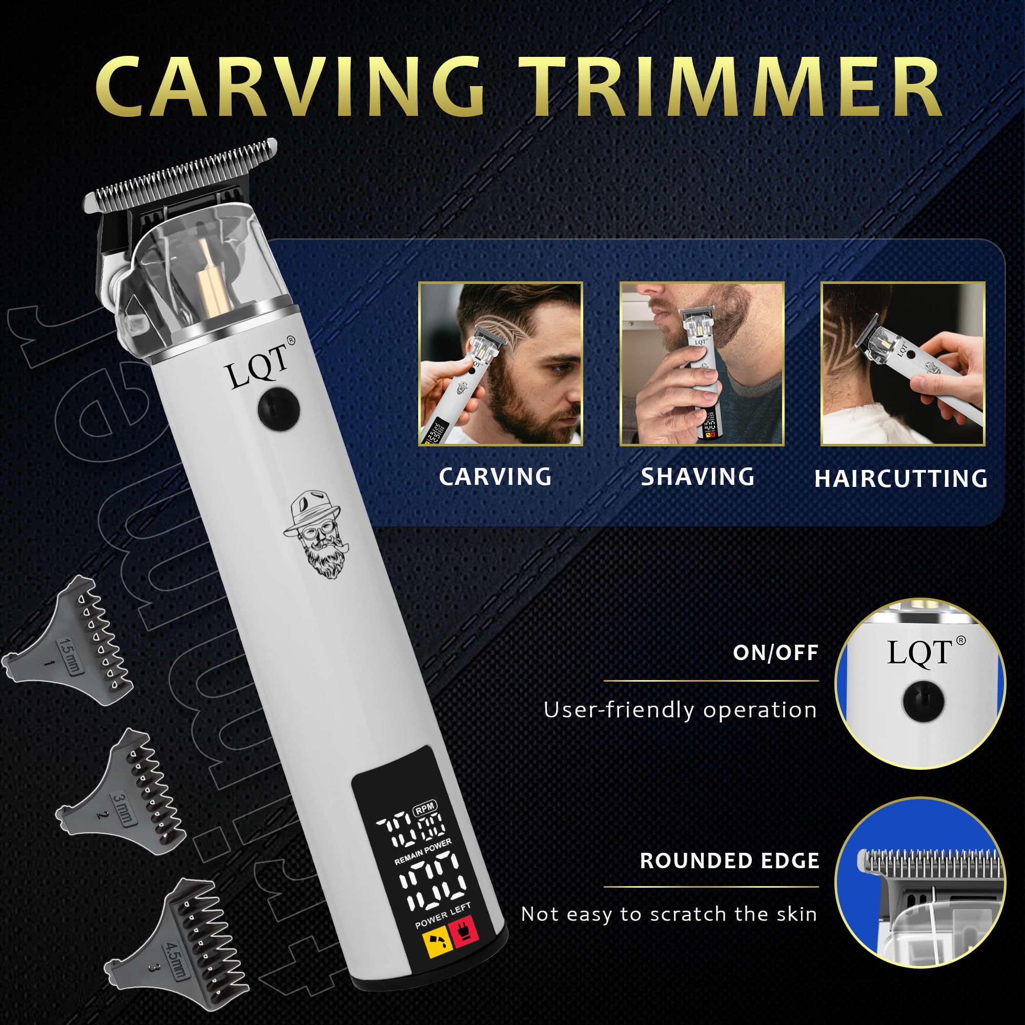 LQT Professional Barber Kit for Men, Cordless Hair Clipper, Trimmer & Shaver Set with LED Display, USB-C Rechargeable Battery,Low Noise,Grooming Gift for Husband, Father, Boyfriend (Black Blue)