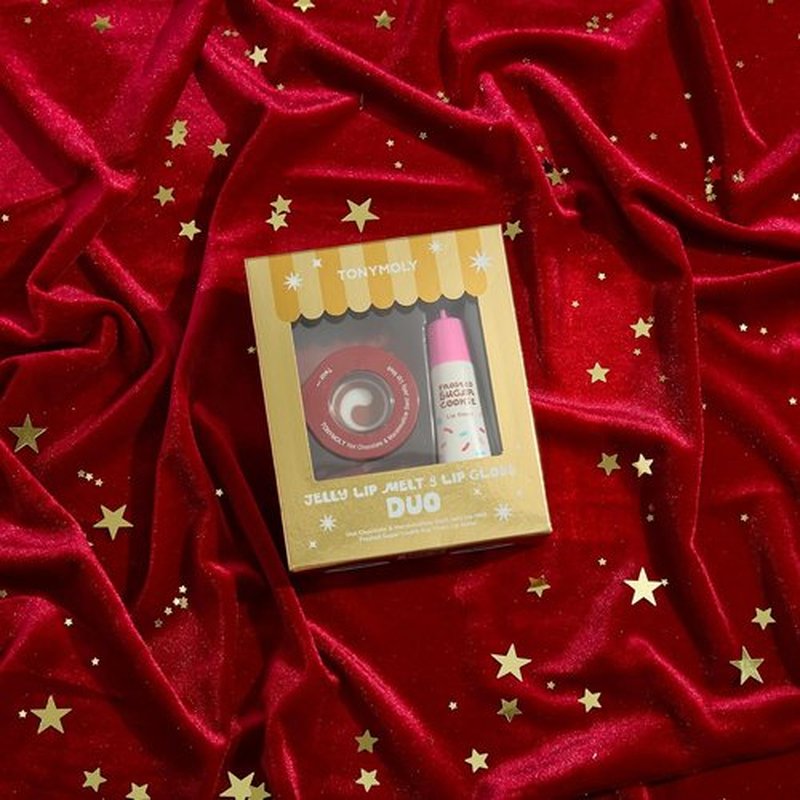 TONYMOLY Jelly Lip Melt Duo | Hydrating Lip Balm & Gloss Key Chain Set - Limited Edition Holiday Flavors