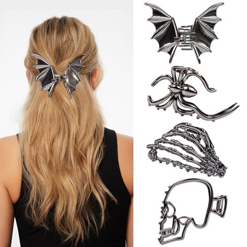 4 Pack Bat Hair Claw Clips for Thick Thin Hair, Goth Skull Hair Accessories for Women Girls, Spooky Gift for Women