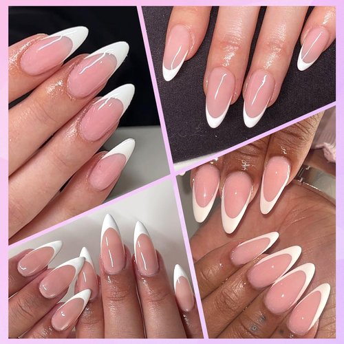 Lifextol 120pc White French Tip Press on Nails Medium Fake Nails Press ons &Adhesive Tab, False Acrylic Nail Press on Nail Almond Nail Tips Artificial Glue on Nails Fingernail Stick Nails