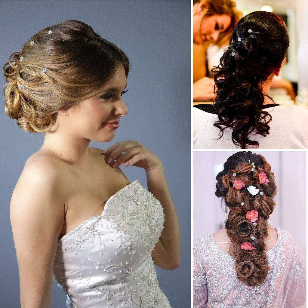 WILLBOND 60 Pieces Rhinestone Crystal Twisters Set Spiral Hair Pin Coil for Wedding, Bridal, Prom, Party and Important Occasion with Clear Container (Clear)