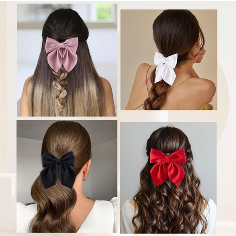 hisial 8 Pcs Hair Bows for Women Short Tail Bow Hair Clips Small Alligator Barrettes Cute Accessories for Girls(Black/Pink/Red/White)