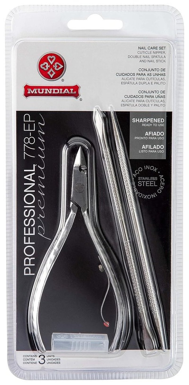 Mundial Nail Care 3-Piece Set | Professional Stainless Steel Cuticle Nippers & Nail Pusher Kit