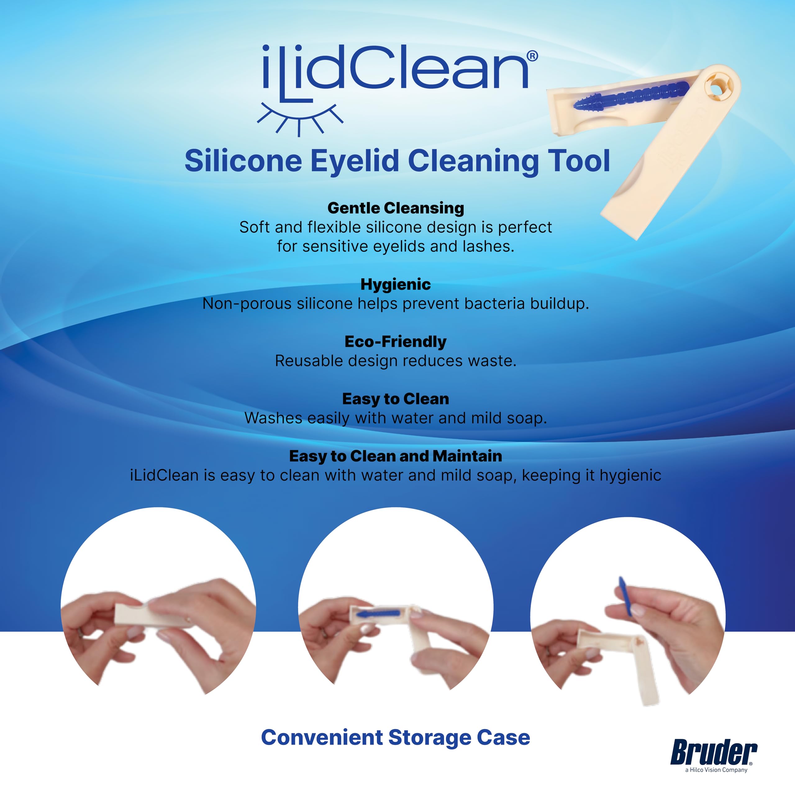 ILidClean Silicone Eyelid Cleaning Tool, Remove Lid Margin Debris Including Waxy Mascara Residue, Lash Gluesbiofilm, Makeup, Reusable, Compact and Portable1/pkg