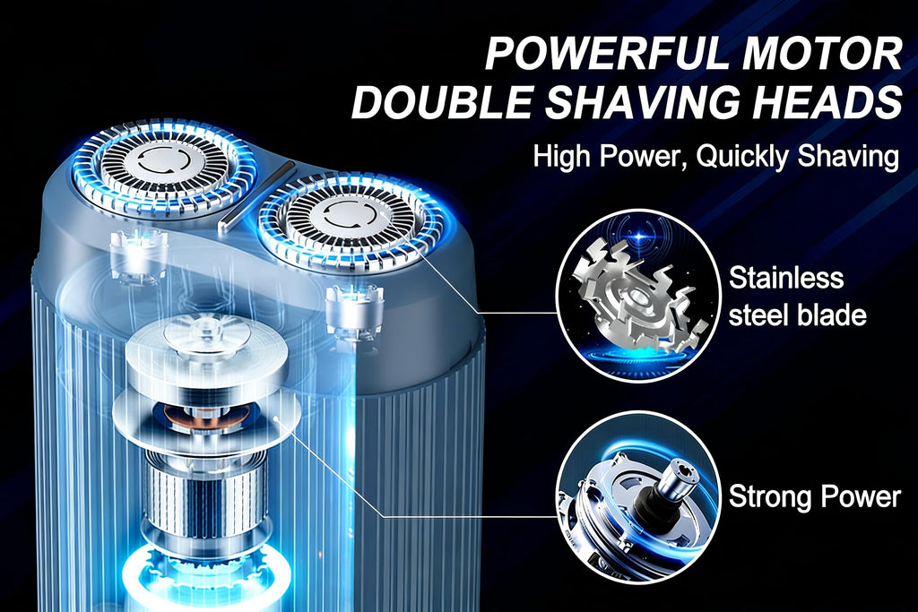 Dual Head Electric Shaver for Men, Rechargeable USB Portable Razor, Wet & Dry Washable Rotary Shaver, Compact Travel Shaver (Navy Blue)