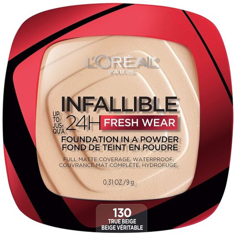 L'Oreal Paris Infallible Fresh Wear Foundation Powder - Waterproof, 24H Wear, True Beige, 0.31 oz.