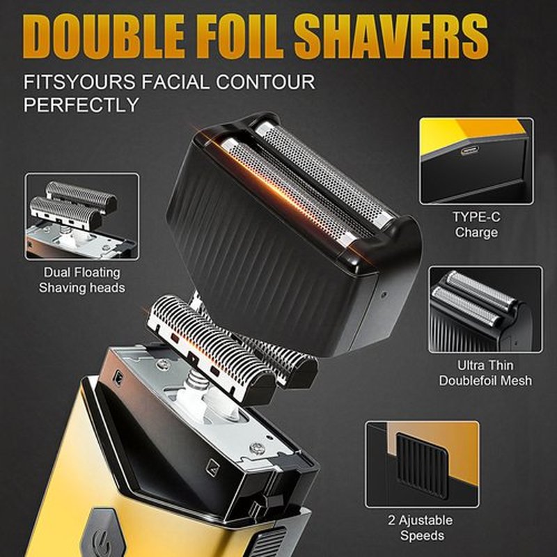 Gzbdz Professional Hair Clippers,4 in 1 Hair Clippers for Men,Beard Trimmer& Rechargeable Shaver Set, Metal T-Blade, LED Display, Barber Hair Cutting Kit for Men Grooming &Gifts-Golden