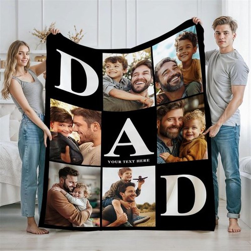Personalized Father's Day Blanket - Custom Photo & Text Gift for Dad, Husband, Grandpa | Ship Next Day