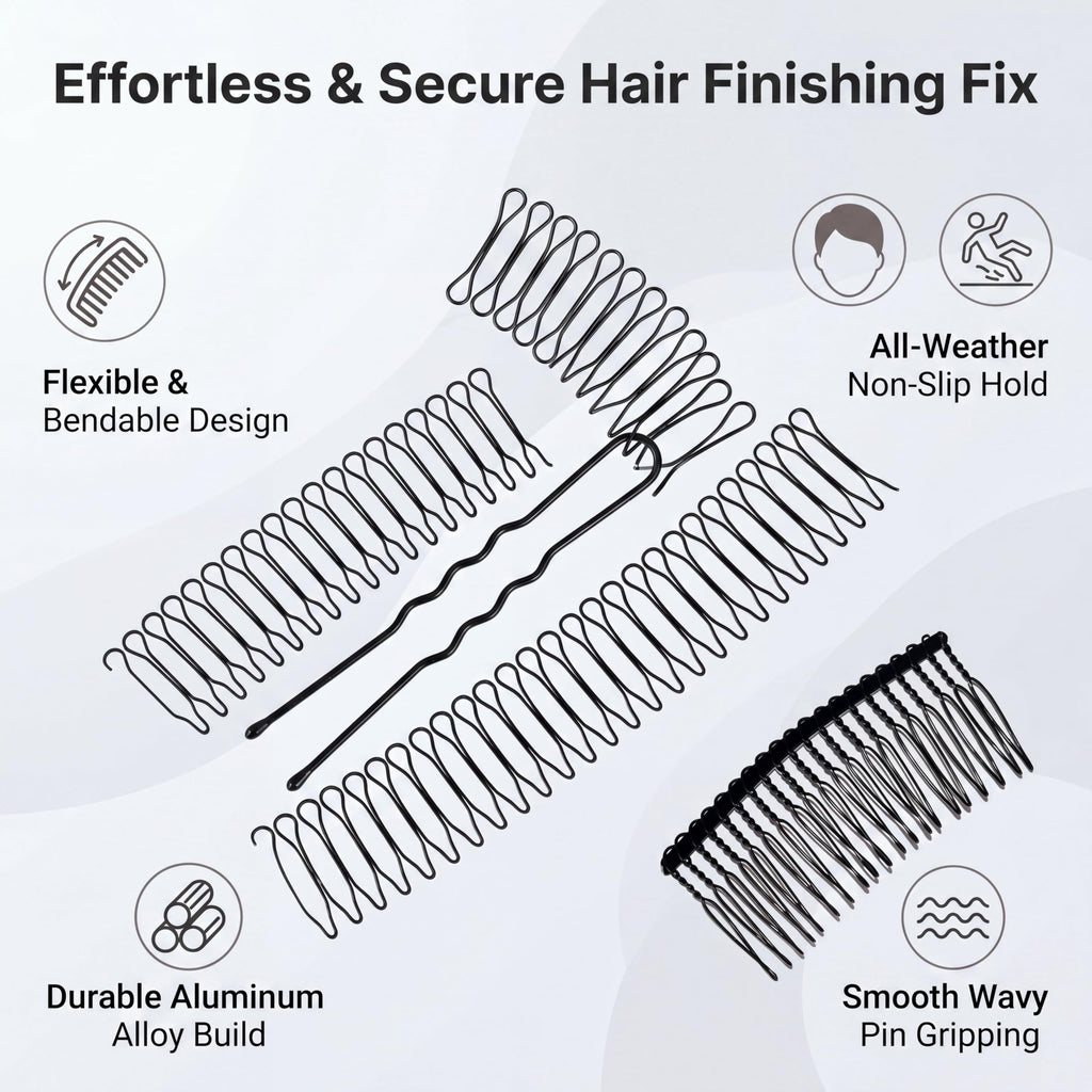 Teeth Hair Clip Combs, Metal Hair Side Combs U shaped Hair Finishing Fixer Comb Pins Material All Weather Retention Different Hairstyles for Women (black)