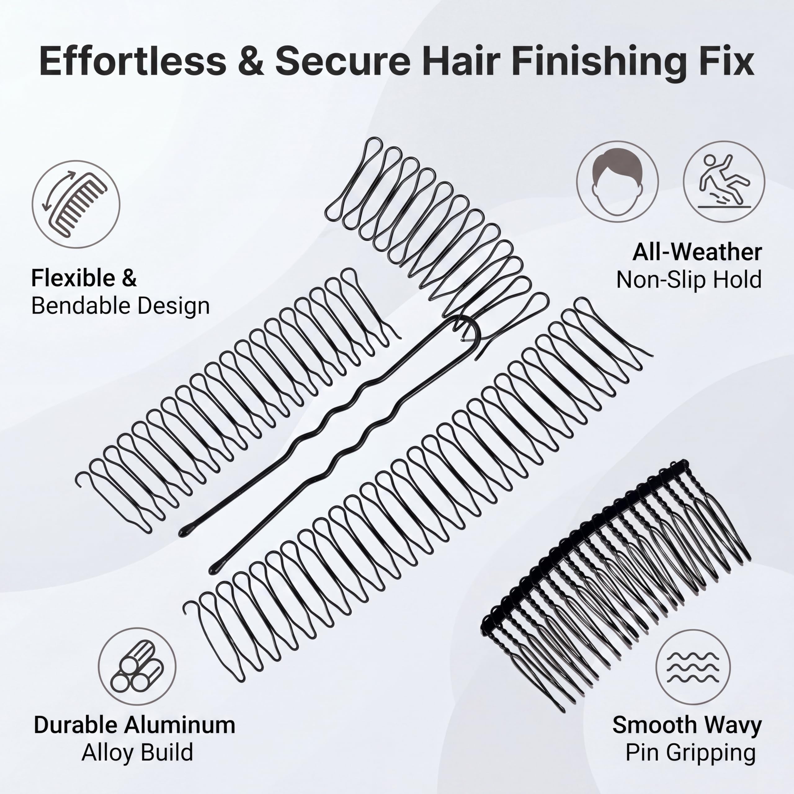 Teeth Hair Clip Combs, Metal Hair Side Combs U shaped Hair Finishing Fixer Comb Pins Material All Weather Retention Different Hairstyles for Women (black)