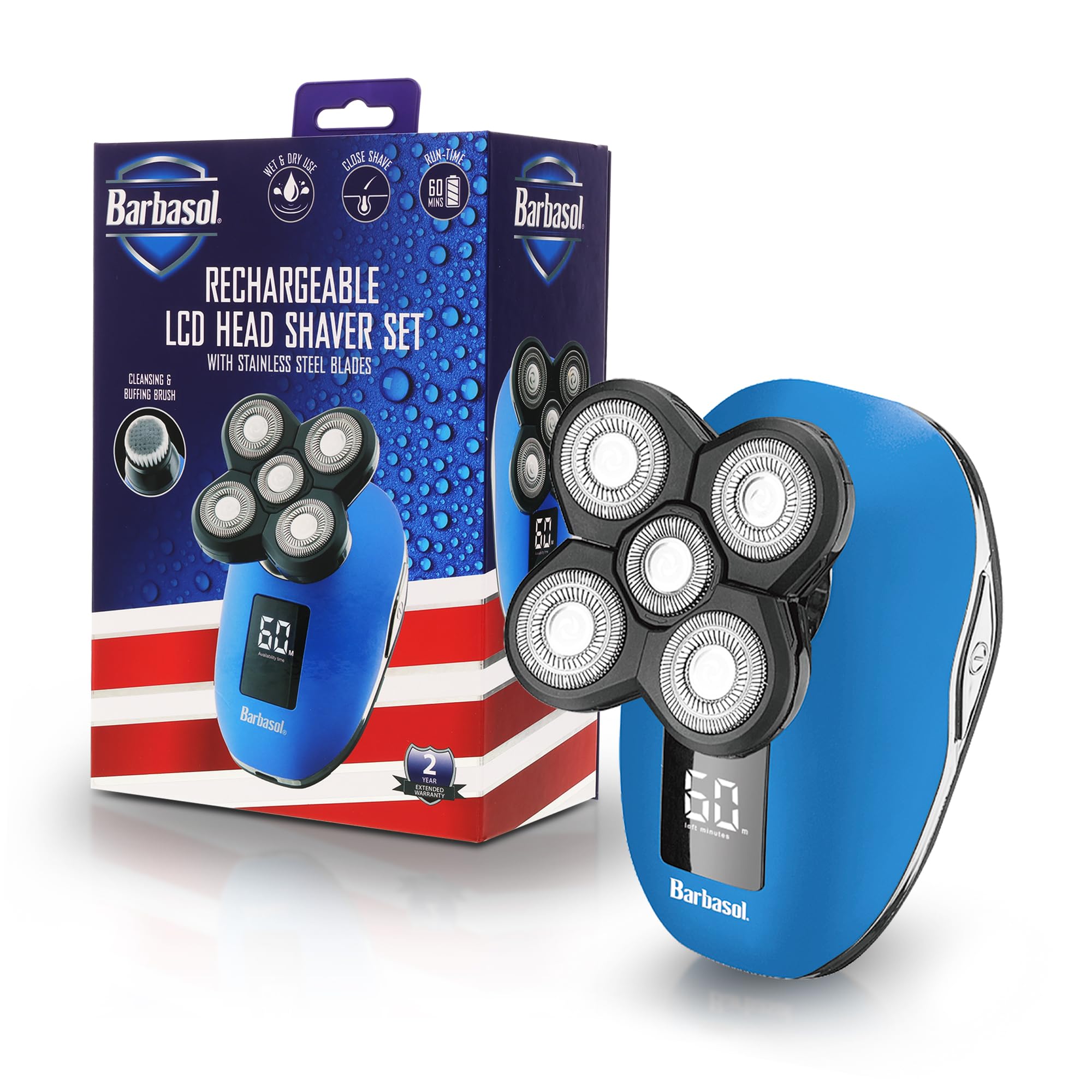Signature Series Rechargeable Wet and Dry Rotary Head Shaver with Stainless Steel Blades, Cleansing/Buffing Brush and LCD Screen