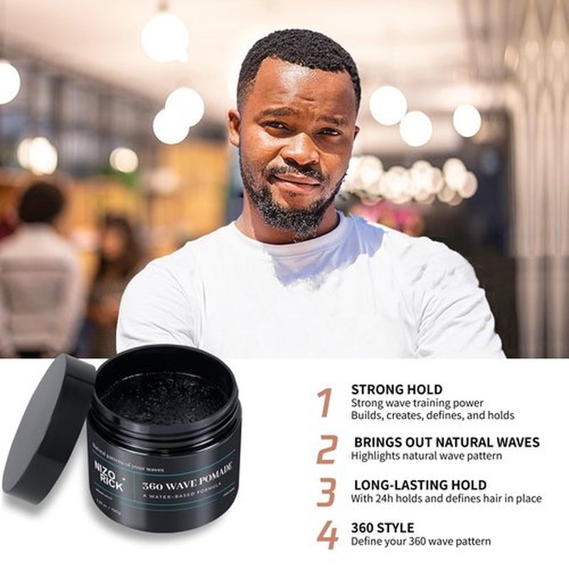 NIZORICK Men's 360 Wave Pomade 150g, Water-Based – Wave Styling Grease for Hair – Non-Greasy, Strong Hold & Layered Waves,150g/5.29oz