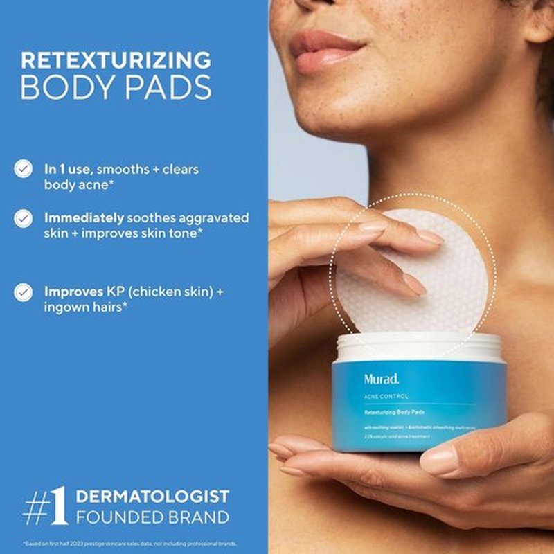Murad Retexturizing Body Pads - Acne-Fighting Exfoliating Pads with Azelaic, Salicylic & Glycolic Acid | 45 Pads