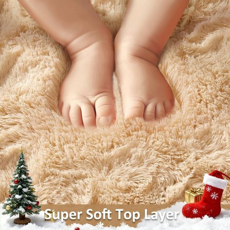 Ophanie Round Rug - 4Ft Beige Fluffy Circle Area Rug for Bedroom & Nursery Decor