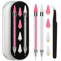 Rhinestone Picker Tool, 2 Rhinestone Tool Dual-Ended Wax Pen with 4PCS Replaceable Wax Tips and 1 Tweezers for DIY Nail Art Tool (Pink & White)