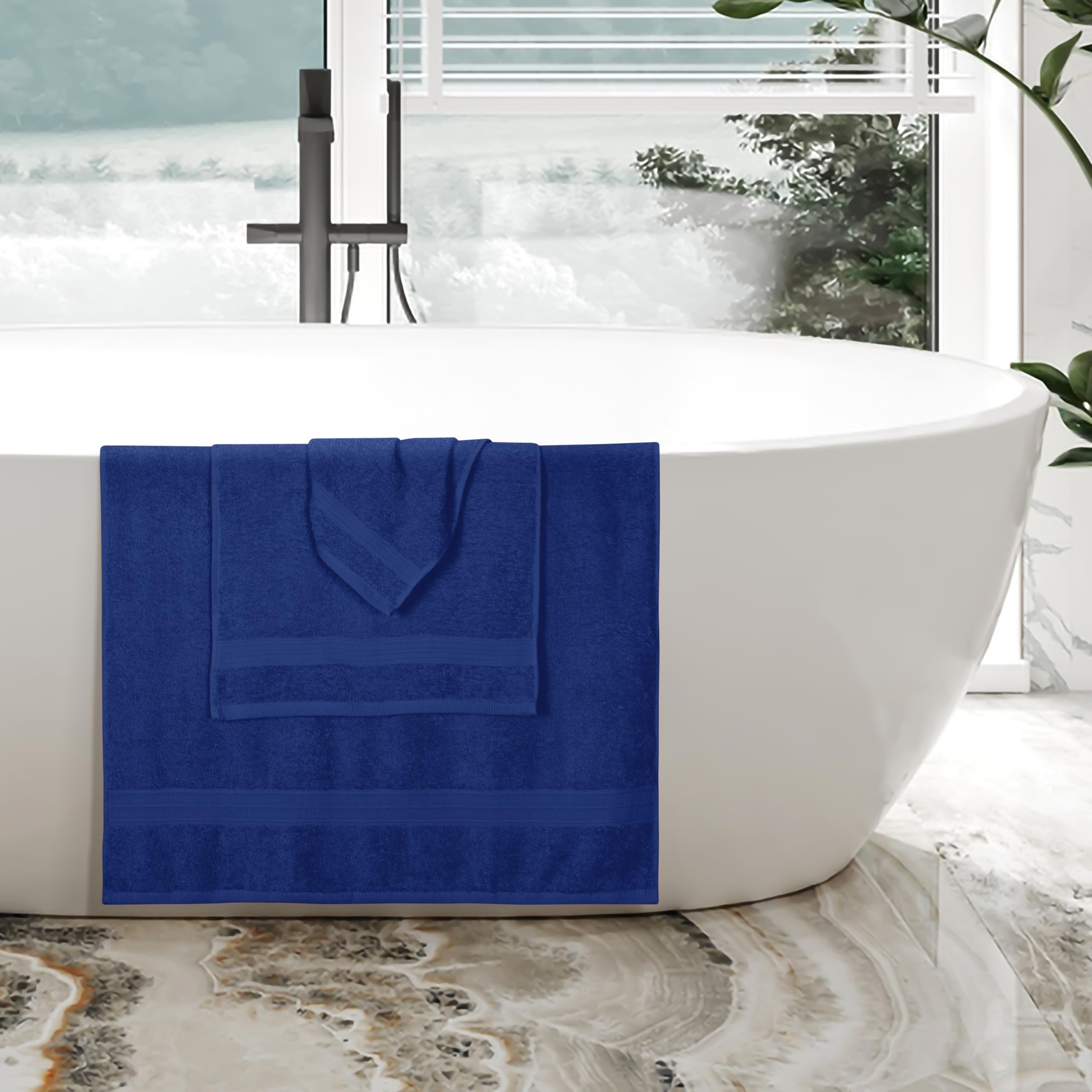 BOUTIQUO Ultra Soft 3 Pack Cotton Towel Set, Contains a Bath Towels 27x54 inch, a Hand Towels 16x24 inch & a Wash Coths 12x12 inch, Ideal Everyday use, Compact & Lightweight - Navy Blue