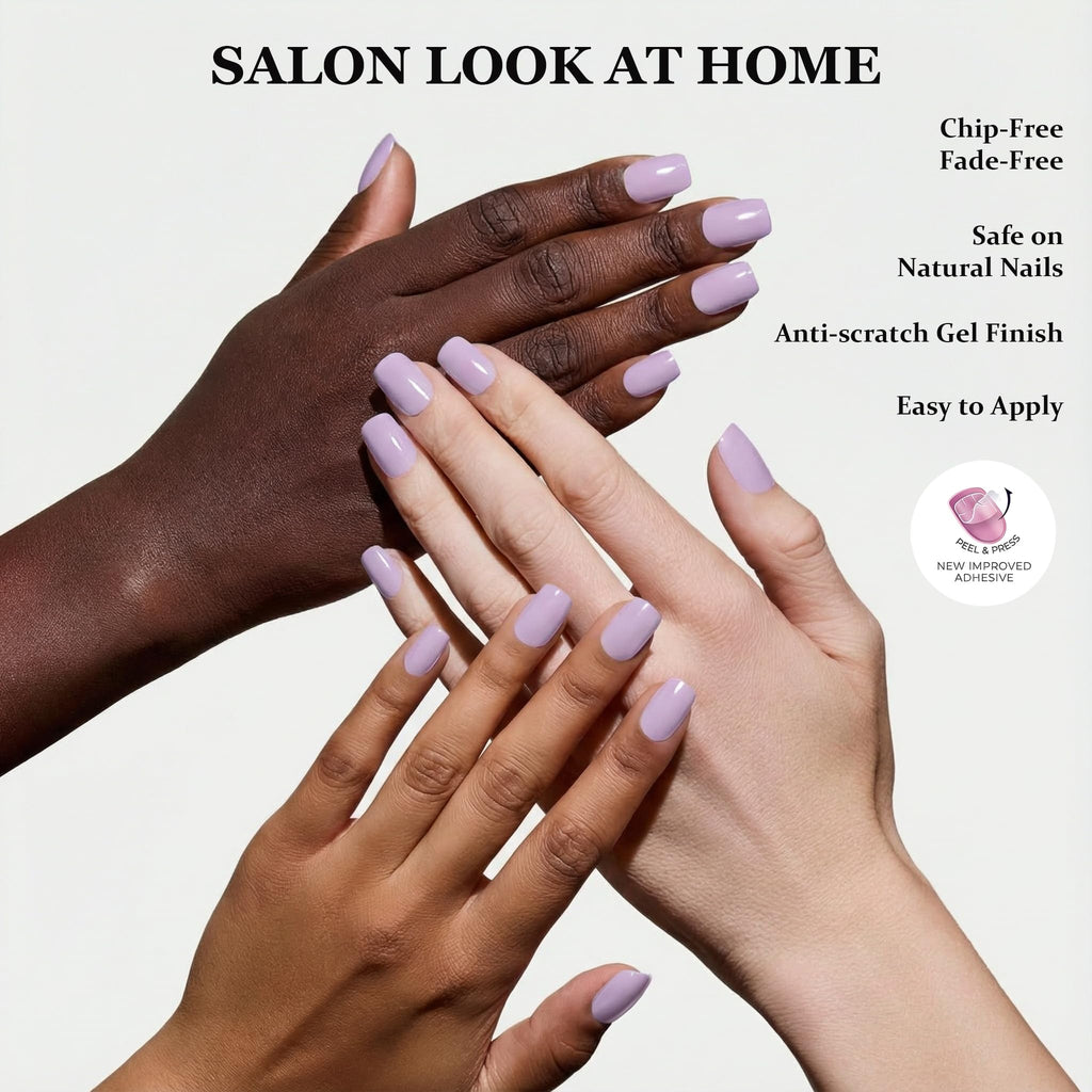 ZANVIA Press On Nails Short Square - Dusty Purple No Glue Soft Gel Nail Kit For Women, Instant Manicure Safe on Natural Nails, 24 Nails in 12 Sizes with File