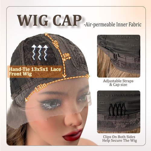 GUOJIAN Long Wave Wig 26inch Ombre Ash Blonde 13x5x1 HD Lace Front Synthetic Wavy Wigs For Women Heat Resistant Curly Wig for Cosplay Halloween Daily Use