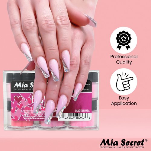 6PC Mia Secret Colored Acrylic Nail Art Powder Collection - I LOVE PINK, 6PC