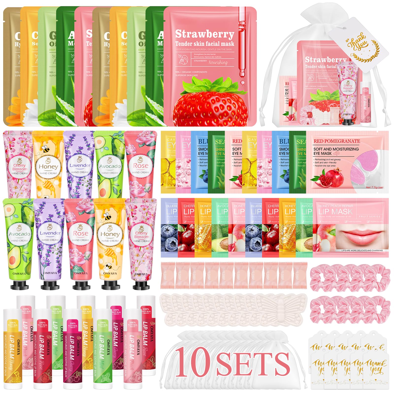 100 Pcs Spa Party Favors For Women,Spa Party Supplies Include Bulk Facial Mask,Hand Cream,Lip Balms,Under Eye Patches,Lip Mask,Bulk Gifts For Women, Mothers Day Gift, Spa Sleepover Party Supplies