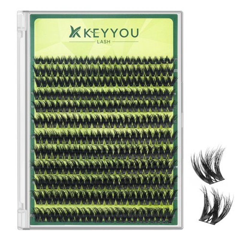 KEYYOU Lash Clusters 3D Effect Volume Eyelash Clusters Flaunt Style 144PCS D Curl Flora Wispy Look LengthLock 8–18mm Mix Ultra-Thin Black Band (PuffSilk V3D01)
