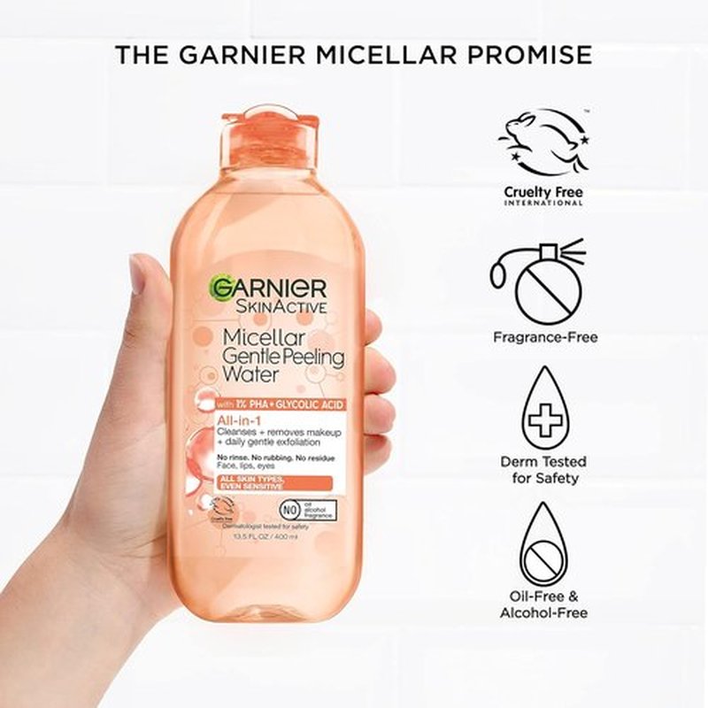 Garnier SkinActive Gentle Peeling Micellar Water - Exfoliating Facial Cleanser & Makeup Remover | 2 Pack