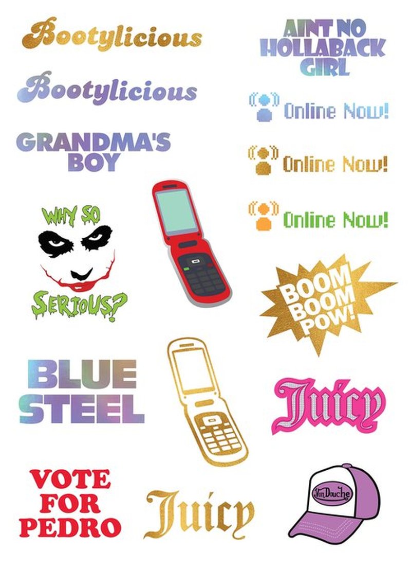 Throwback 2000s Y2K Theme Temporary Tattoos - 4 Sheets - Funny 2000s Party Favors, Decorations and Supplies