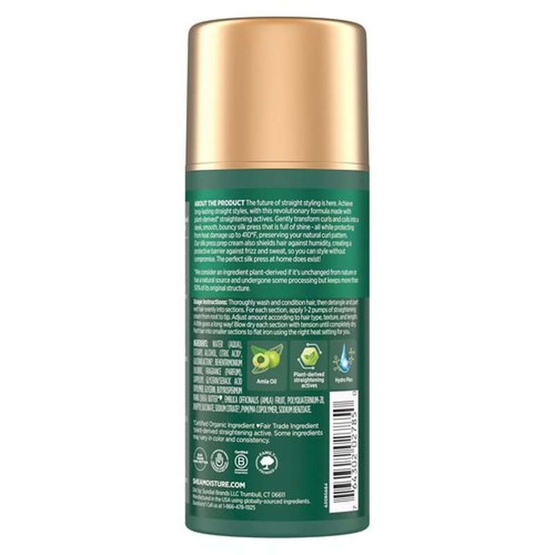 SheaMoisture Silk Press Prep Cream - Heat Protection & Curl Preservation with Alma Oil | 3.3 fl oz
