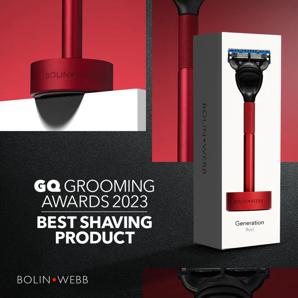 Bolin Webb Generation Razor & Stand - Luxury Razors for Men with Gillette Fusion 5 Blades, Premium Aluminum Shaving Razor for Smooth, Comfortable Shave, Ideal Gift & Daily Grooming Set (Red)