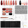 U-Shinein Gradient Gel Nail Set, 9 Nude Pink Color for Ombre White＆Black Nail Polish Platte Kit with 14* Nail Art Tools, Pigmented Pat Painting Gel French Manicure No-wipe DIY Art Home Salon