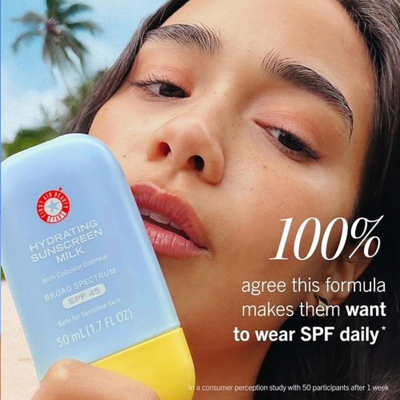 First Aid Beauty Hydrating Sunscreen Milk SPF 45 - Lightweight Serum with Colloidal Oatmeal for Sensitive Skin