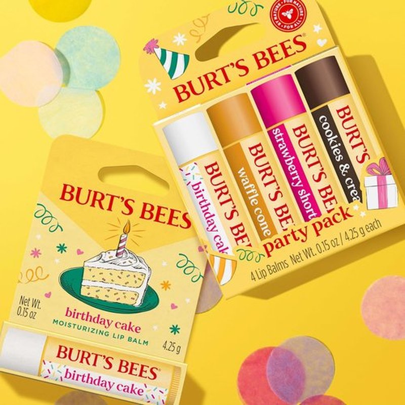 Burt's Bees Lip Balm Party Pack - All-Day Moisturizing, Tint-Free Natural Treatment | 4 Flavors, 4 Tubes, 0.15 oz Each