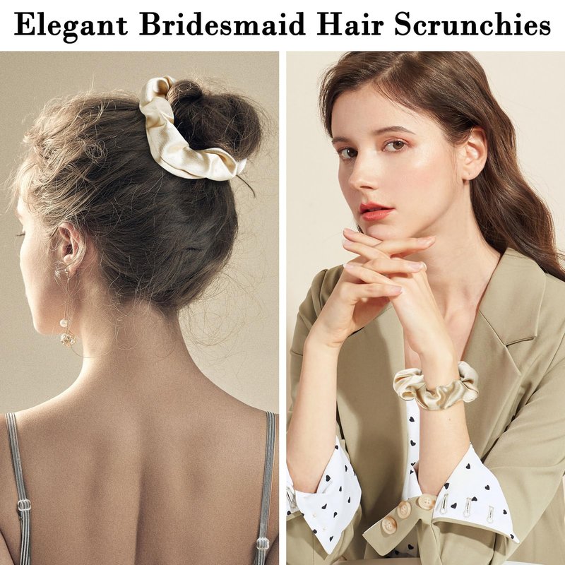 Zkptops 24Pcs Bridesmaid Proposal Gifts Bulk Cute Golden Glitter Hair Clips Soft Silk Satin Scrunchies Set for Bridal Wedding Bachelorette Party Favors Gift Bridesmaid Hair Accessories for Women Girls