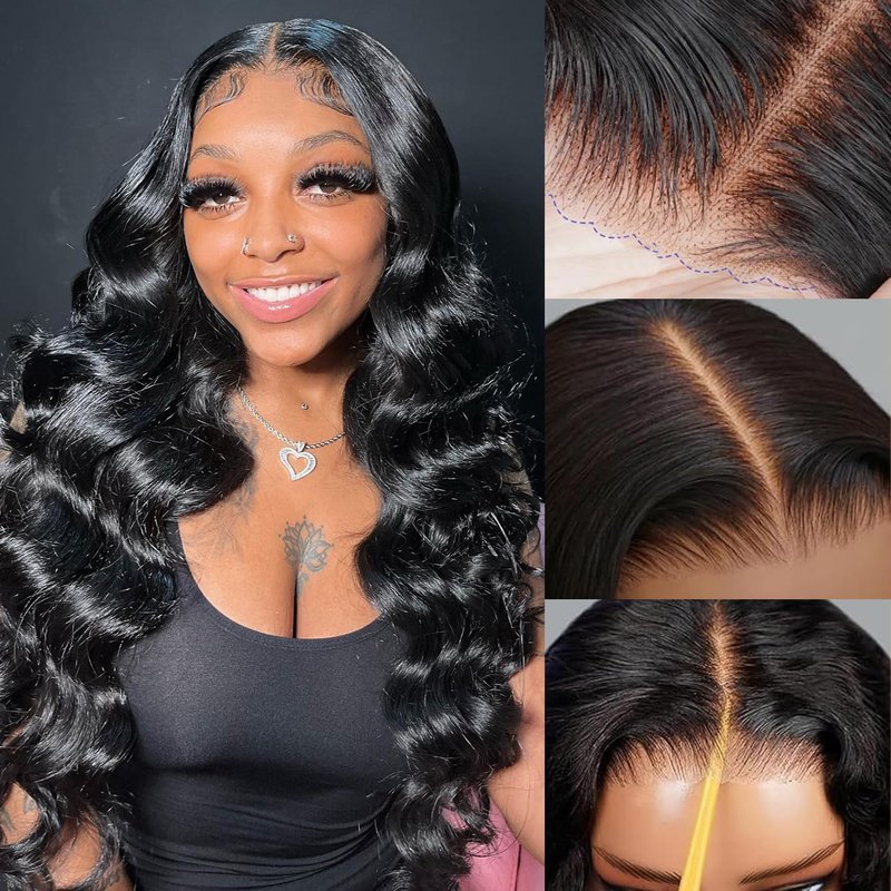 Wear and Go 13x6 Lace Front Wigs Human Hair for Women 180% Density Glueless Ear-to-Ear HD Lace Frontal Wigs Human Hair Pre Plucked Pre Cut Pre Bleached Knots Body Wave Wigs with Drawstring 20 Inch
