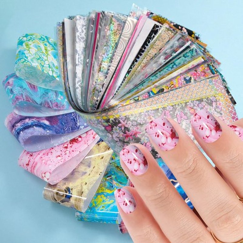 JERCLITY 300 Sheets Nail Foil Transfer Nail Art Stickers Set Marbling Flower Butterfly Aurora Gradient Patterns Nail Foil Transfer Sheets Foils Art for Women