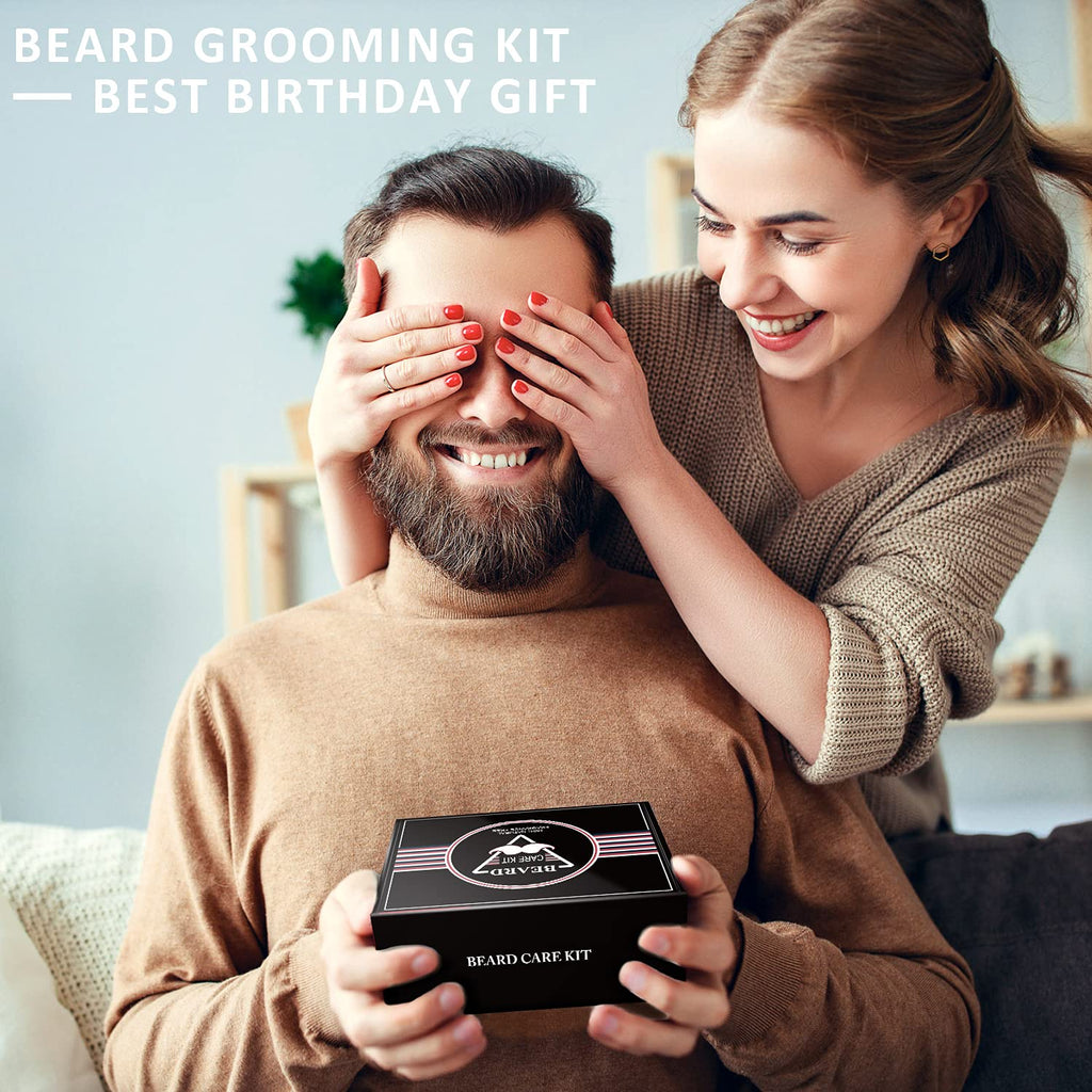ABUDICS Gifts for Men, Beard Kit, Beard Grooming Kit w/Beard Oil Beard Balm Beard Brush Beard Comb Beard Scissors, Gifts for Dad Husband Him Boyfriend