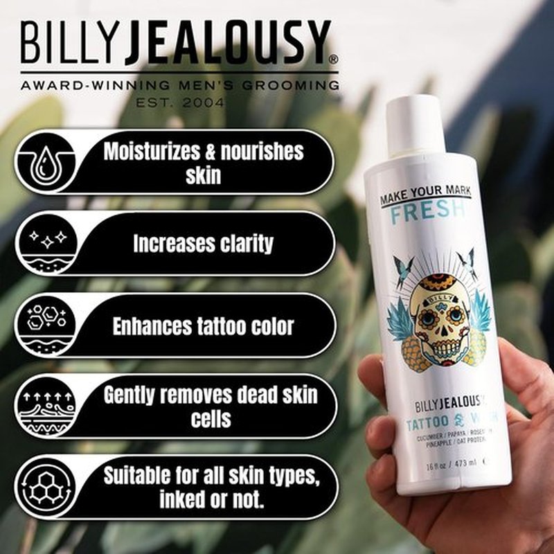 Billy Jealousy Make Your Mark Tattoo Wash - Hydrating Cleansing Aftercare with Cucumber & Rosemary