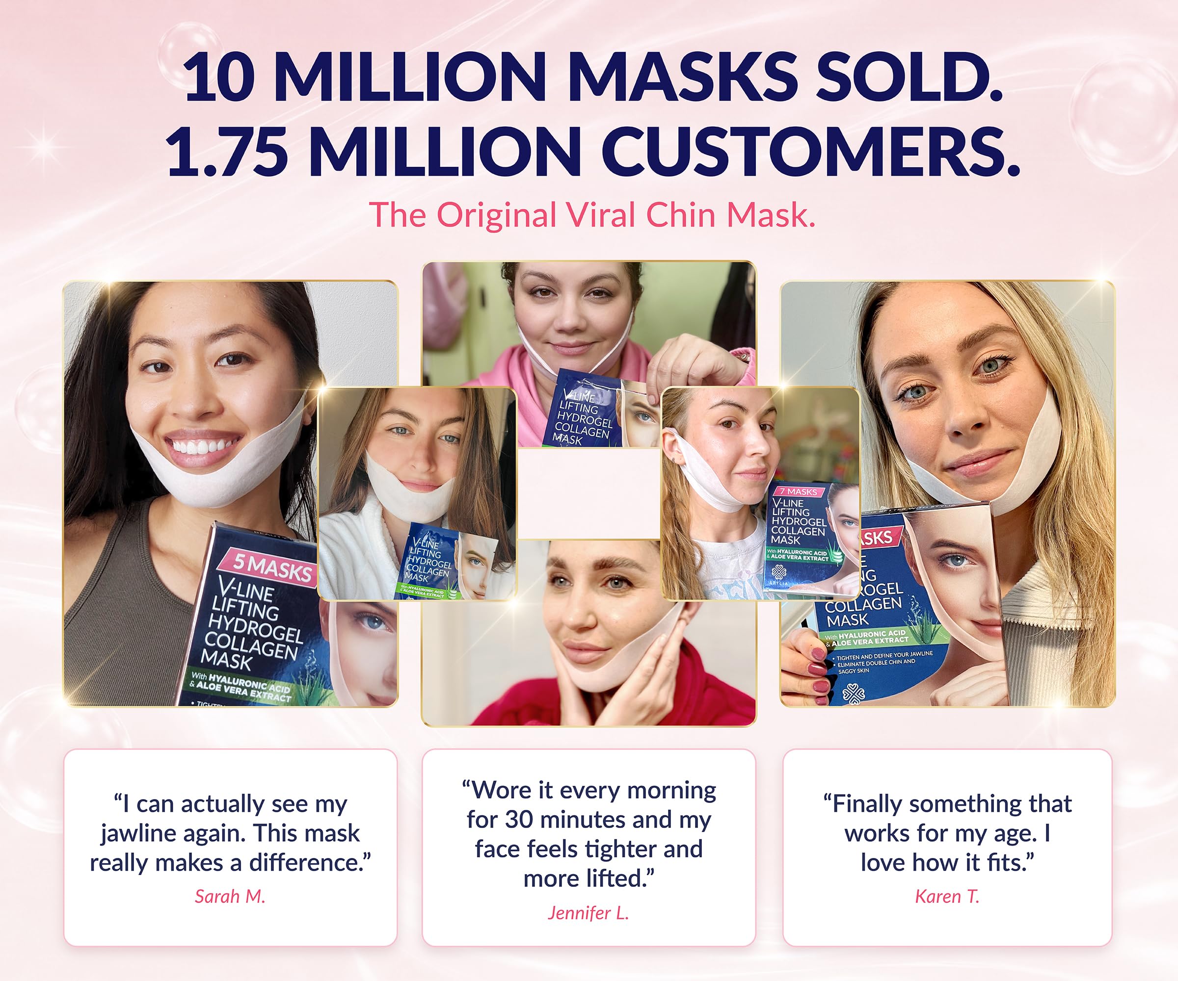 Stylia V Line Lifting Collagen Mask - Lift, Firm & Contour Jawline - Tightening Double Chin Strap with Hyaluronic Acid & Aloe - Neck Tightening and Lifting Mask - Jawline Shaper Face Lift Tape (7PC)