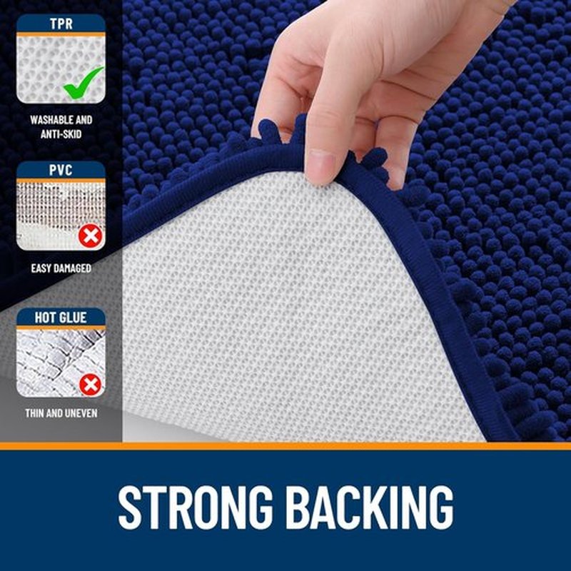 OLANLY Bathroom Runner Rugs - Extra Soft Chenille Bath Mats | 47x24, Quick Dry & Machine Washable, Navy