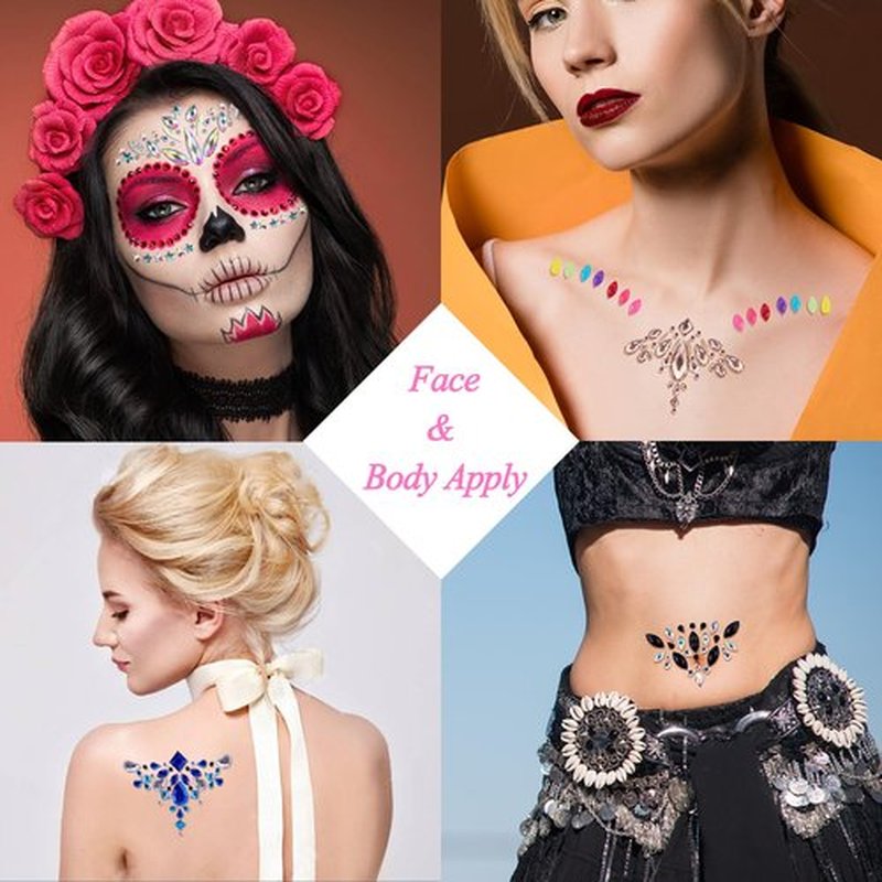 SIQUK 24 Sets Mermaid Face Gems Sticker Crystal Rhinestone Face Jewel for Festival Rave Carnival Party
