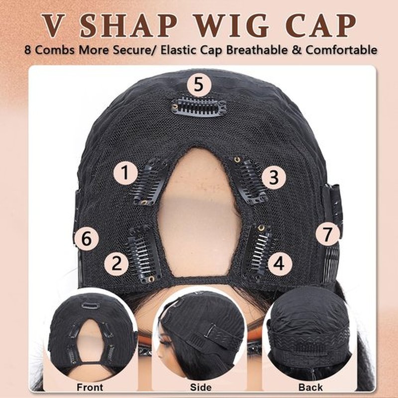 jcoolo V Part Wig Human Hair Body Wave Upgrade U Part Human Hair Wig With Adjustable Drawstring 200% Density V Shape Clip In Half Wig For Women 18 Inch